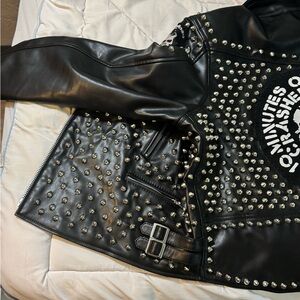 Studded Black Leather Jacket hand made by me .